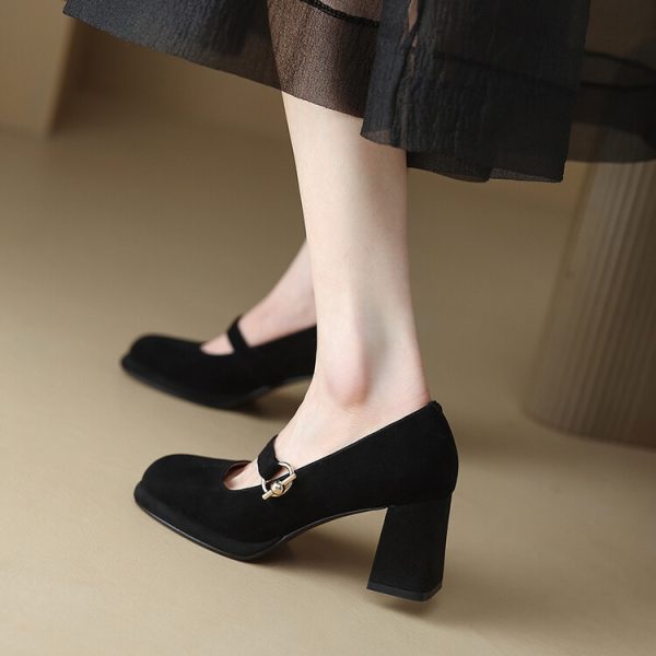 High-Heeled Mary Jane Shoes for Women - Chunky Heel, Single Strap, Genuine Leather, Elegant Wedding Banquet Style