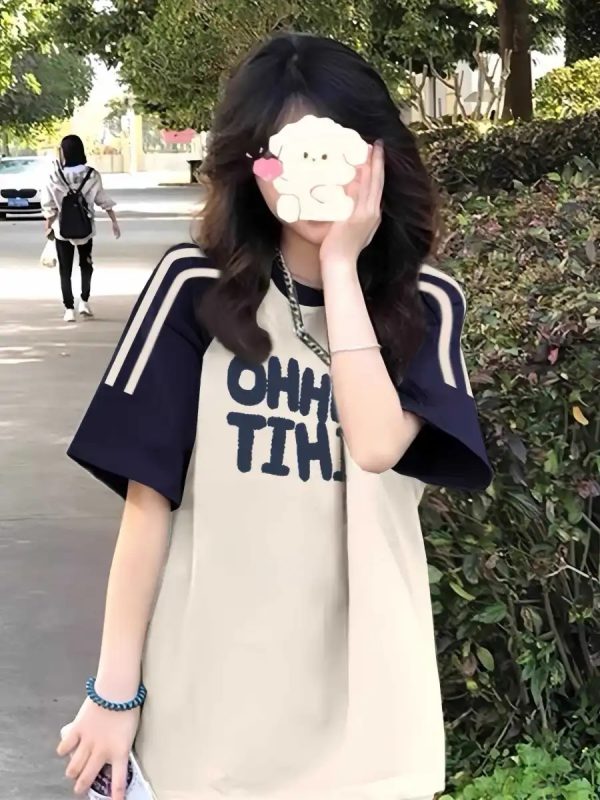 High Street American-Style Three-Stripe Short Sleeve T-Shirt for Girls - Summer Model for Middle & High School Students
