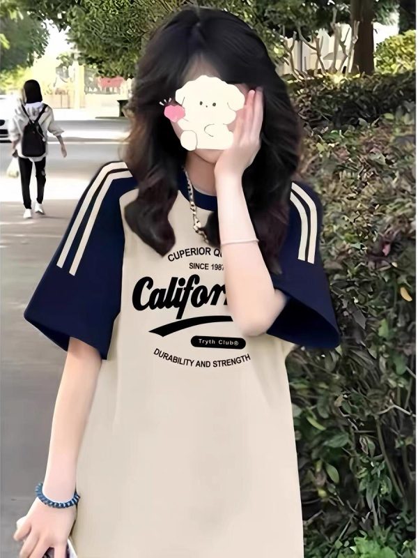 High Street American-Style Three-Stripe Short Sleeve T-Shirt for Girls - Summer Model for Middle & High School Students