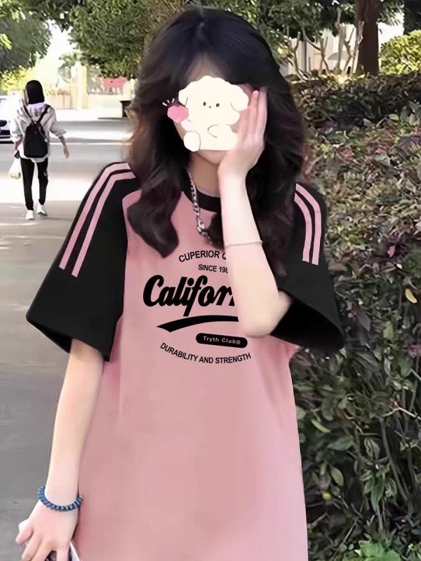 High Street American-Style Three-Stripe Short Sleeve T-Shirt for Girls - Summer Model for Middle & High School Students