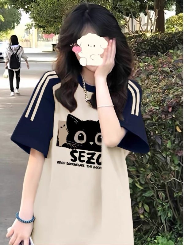 High Street American-Style Three-Stripe Short Sleeve T-Shirt for Girls - Summer Model for Middle & High School Students