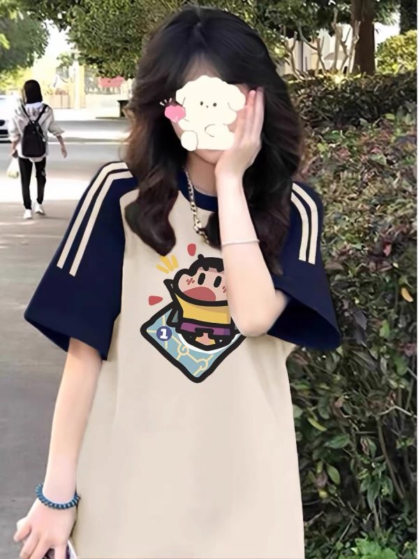 High Street American-Style Three-Stripe Short Sleeve T-Shirt for Girls - Summer Model for Middle & High School Students
