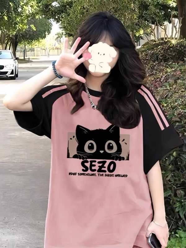 High Street American-Style Three-Stripe Short Sleeve T-Shirt for Girls - Summer Model for Middle & High School Students