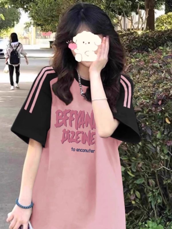 High Street American-Style Three-Stripe Short Sleeve T-Shirt for Girls - Summer Model for Middle & High School Students