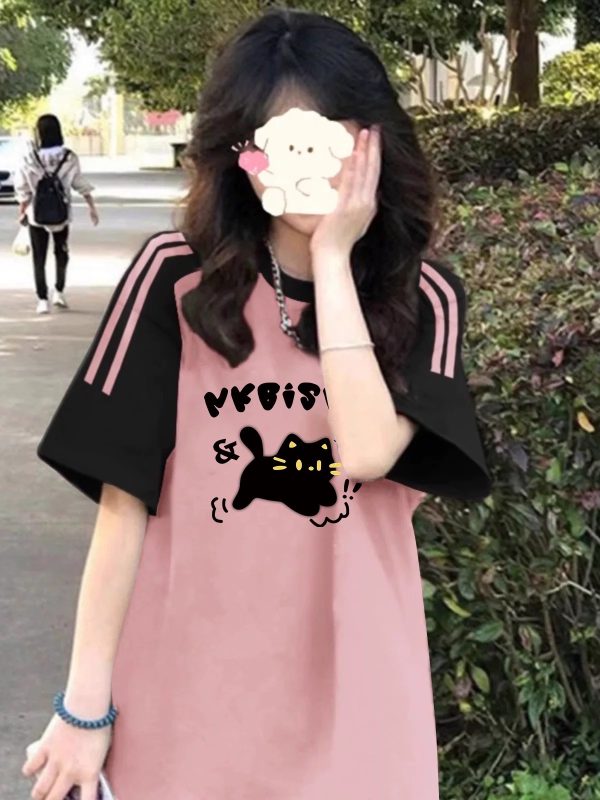 High Street American-Style Three-Stripe Short Sleeve T-Shirt for Girls - Summer Model for Middle & High School Students
