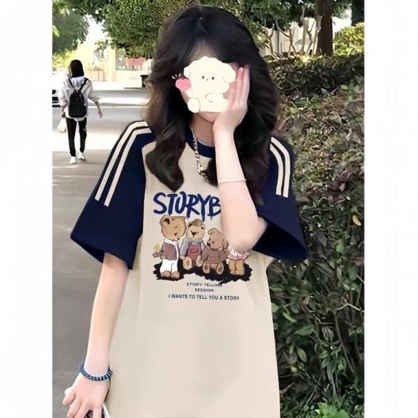 High Street American-Style Three-Stripe Short Sleeve T-Shirt for Girls - Summer Model for Middle & High School Students