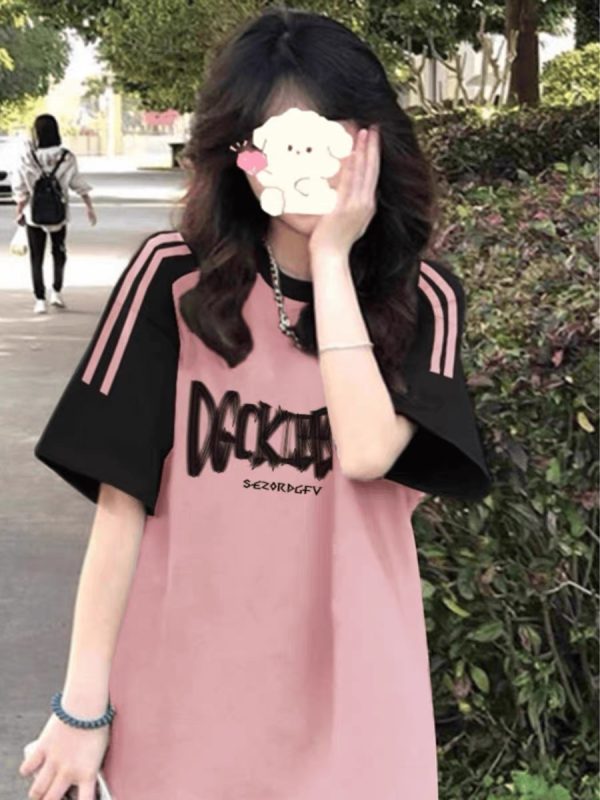 High Street American-Style Three-Stripe Short Sleeve T-Shirt for Girls - Summer Model for Middle & High School Students