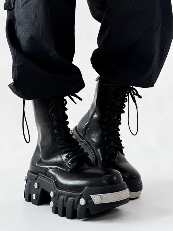 High-Top Studded Martin Boots for Men - European Punk Style Motorcycle Shoes, Height-Increasing Streetwear, Cosplay Fashion