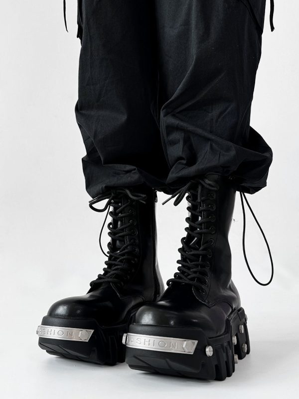 High-Top Studded Martin Boots for Men - European Punk Style Motorcycle Shoes, Height-Increasing Streetwear, Cosplay Fashion