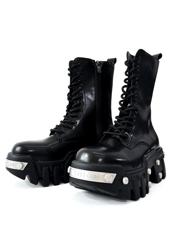 High-Top Studded Martin Boots for Men - European Punk Style Motorcycle Shoes, Height-Increasing Streetwear, Cosplay Fashion