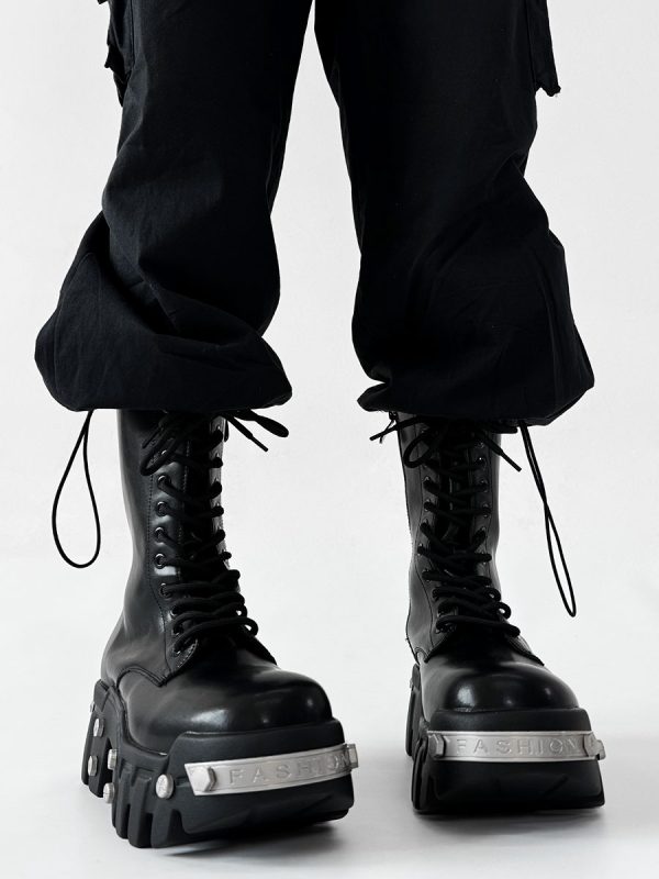 High-Top Studded Martin Boots for Men - European Punk Style Motorcycle Shoes, Height-Increasing Streetwear, Cosplay Fashion