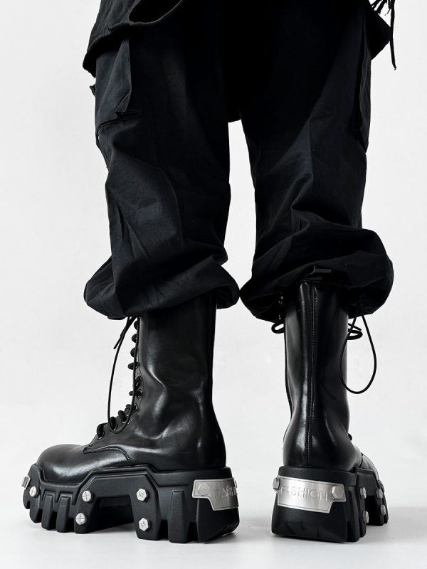 High-Top Studded Martin Boots for Men - European Punk Style Motorcycle Shoes, Height-Increasing Streetwear, Cosplay Fashion