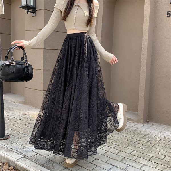 High Waist White Lace Tulle Half Skirt for Women - A-Line Slimming Qipao Underskirt, Elegant Fairy Style Long Dress