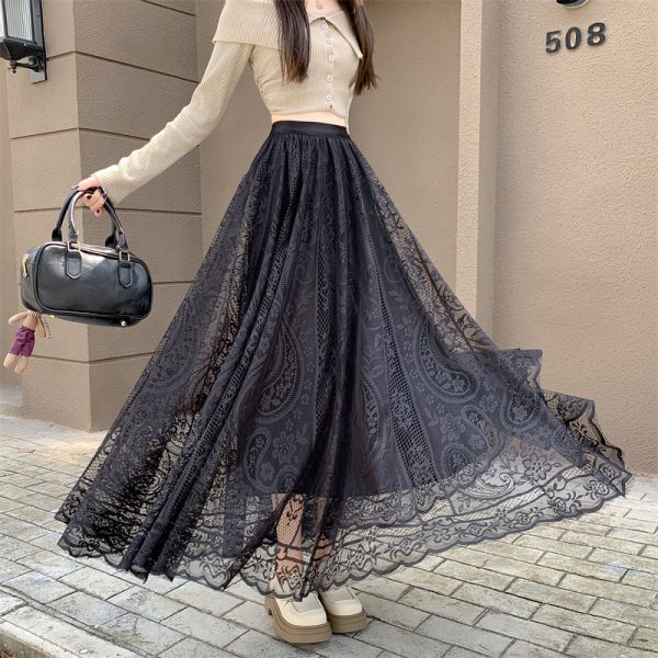 High Waist White Lace Tulle Half Skirt for Women - A-Line Slimming Qipao Underskirt, Elegant Fairy Style Long Dress