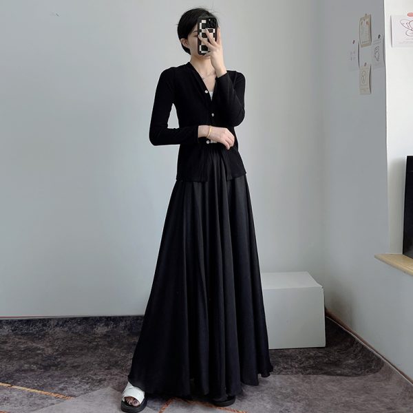 High-Waisted A-Line Long Skirt in Wrinkle-Resistant Cotton-Linen, Solid Color, Large Swing, Slimming Design for Spring & Summer