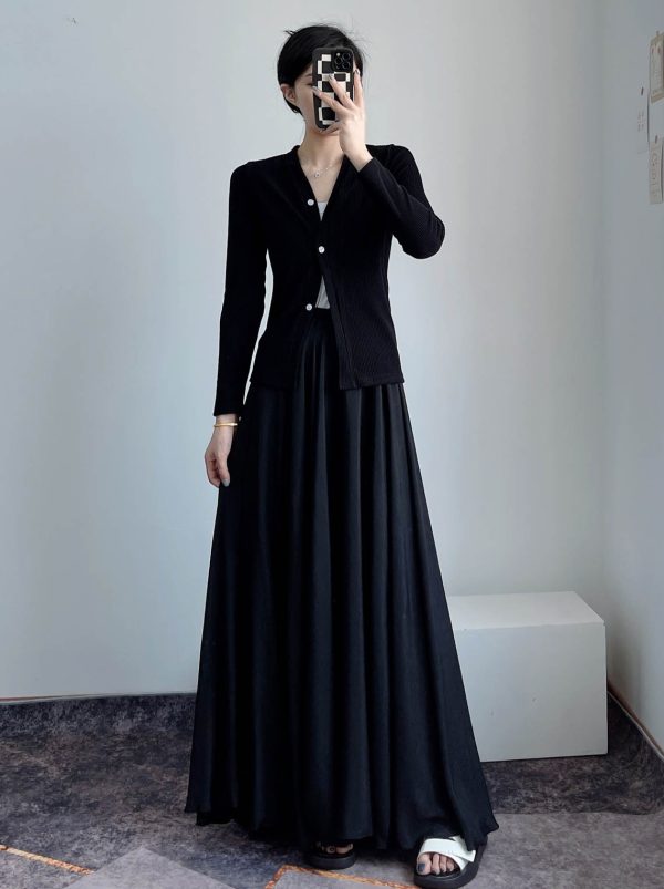 High-Waisted A-Line Long Skirt in Wrinkle-Resistant Cotton-Linen, Solid Color, Large Swing, Slimming Design for Spring & Summer