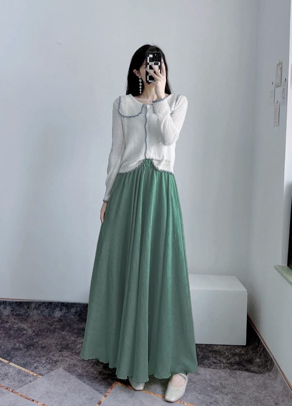 High-Waisted A-Line Long Skirt in Wrinkle-Resistant Cotton-Linen, Solid Color, Large Swing, Slimming Design for Spring & Summer