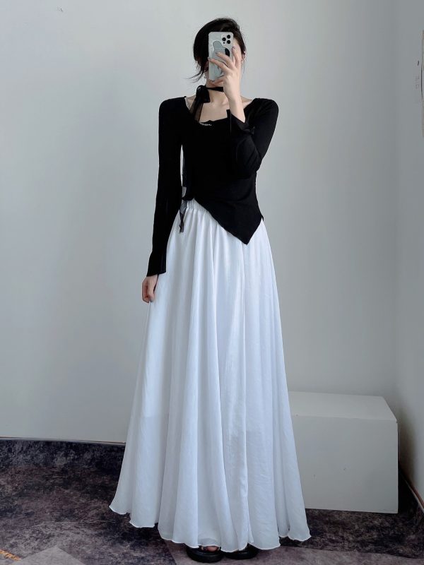 High-Waisted A-Line Long Skirt in Wrinkle-Resistant Cotton-Linen, Solid Color, Large Swing, Slimming Design for Spring & Summer