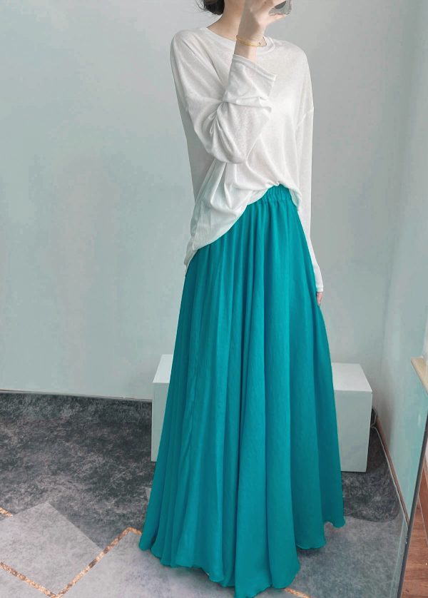 High-Waisted A-Line Long Skirt in Wrinkle-Resistant Cotton-Linen, Solid Color, Large Swing, Slimming Design for Spring & Summer