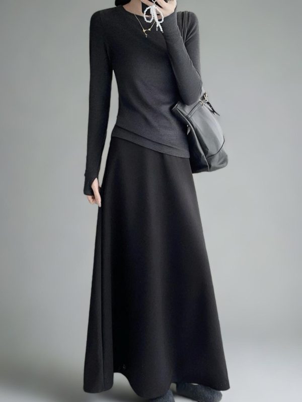 High-Waisted A-Line Long Skirt with Elastic Waist, Loose Fit, Zipper - Versatile Casual Floor-Length Skirt for Spring and Summer
