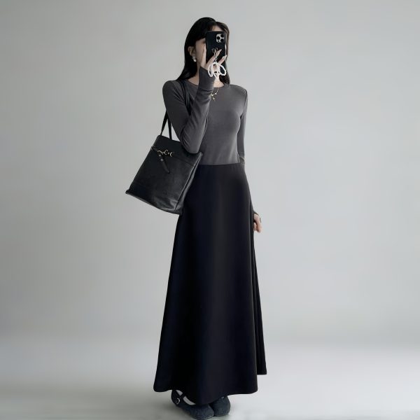 High-Waisted A-Line Long Skirt with Elastic Waist, Loose Fit, Zipper - Versatile Casual Floor-Length Skirt for Spring and Summer