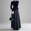 High-Waisted A-Line Long Skirt with Elastic Waist, Loose Fit, Zipper - Versatile Casual Floor-Length Skirt for Spring and Summer