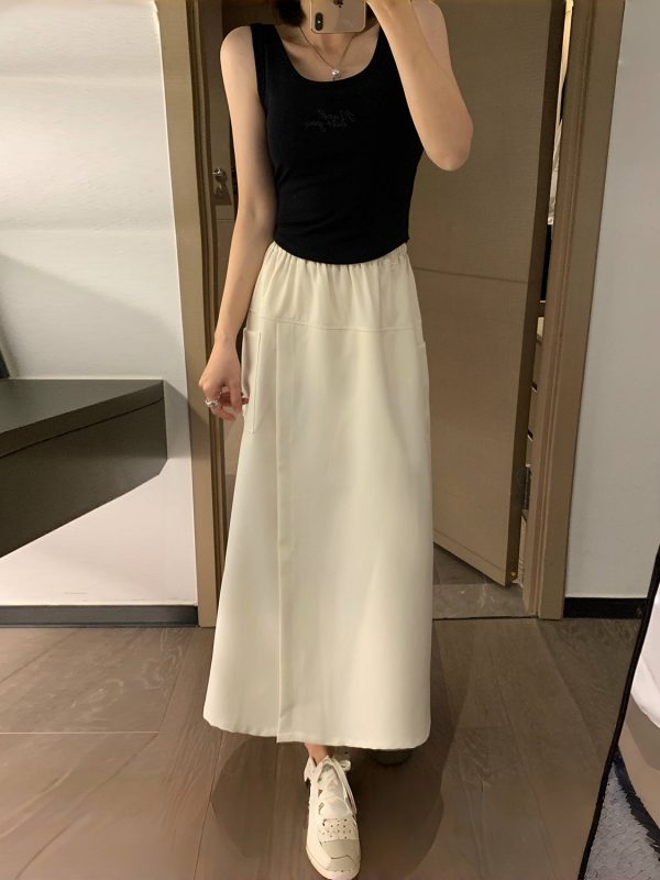 High-Waisted A-Line Skirt Pants, Slim-Fit, Wrinkle-Free Faux Two-Piece Design, Mid-Length with Pockets for Summer 2025 Fashion