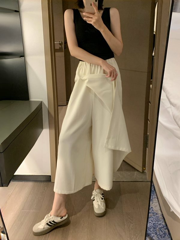 High-Waisted A-Line Skirt Pants, Slim-Fit, Wrinkle-Free Faux Two-Piece Design, Mid-Length with Pockets for Summer 2025 Fashion