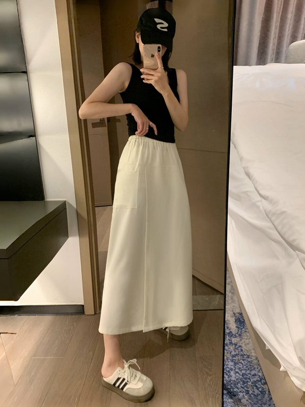 High-Waisted A-Line Skirt Pants, Slim-Fit, Wrinkle-Free Faux Two-Piece Design, Mid-Length with Pockets for Summer 2025 Fashion