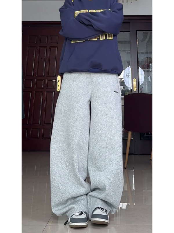 High-Waisted American Retro Sports Casual Pants for Women, Loose-Fit BF Style, Slimming Versatile Wide-Leg Trousers