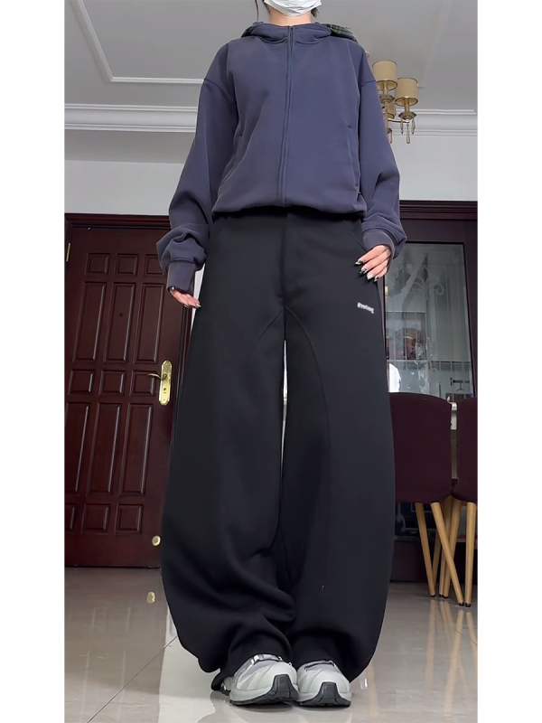 High-Waisted American Retro Sports Casual Pants for Women, Loose-Fit BF Style, Slimming Versatile Wide-Leg Trousers