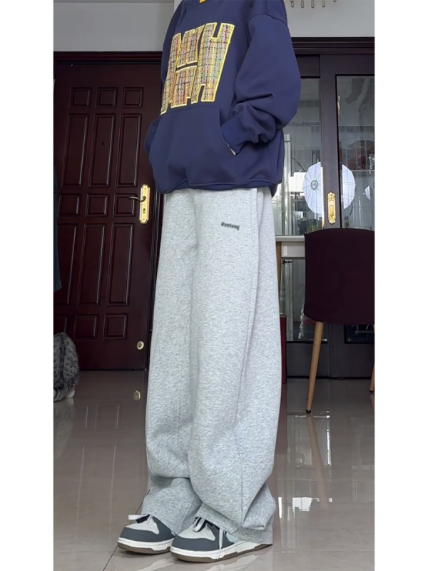 High-Waisted American Retro Sports Casual Pants for Women, Loose-Fit BF Style, Slimming Versatile Wide-Leg Trousers