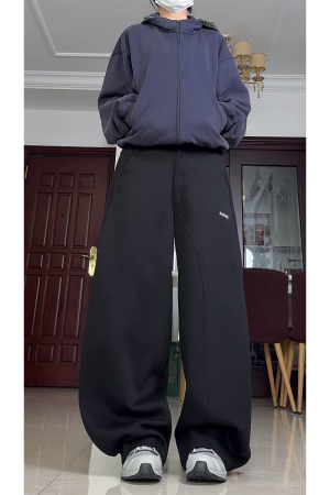 High-Waisted American Retro Sports Casual Pants for Women, Loose-Fit BF Style, Slimming Versatile Wide-Leg Trousers