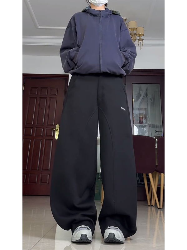 High-Waisted American Retro Sports Casual Pants for Women, Loose-Fit BF Style, Slimming Versatile Wide-Leg Trousers
