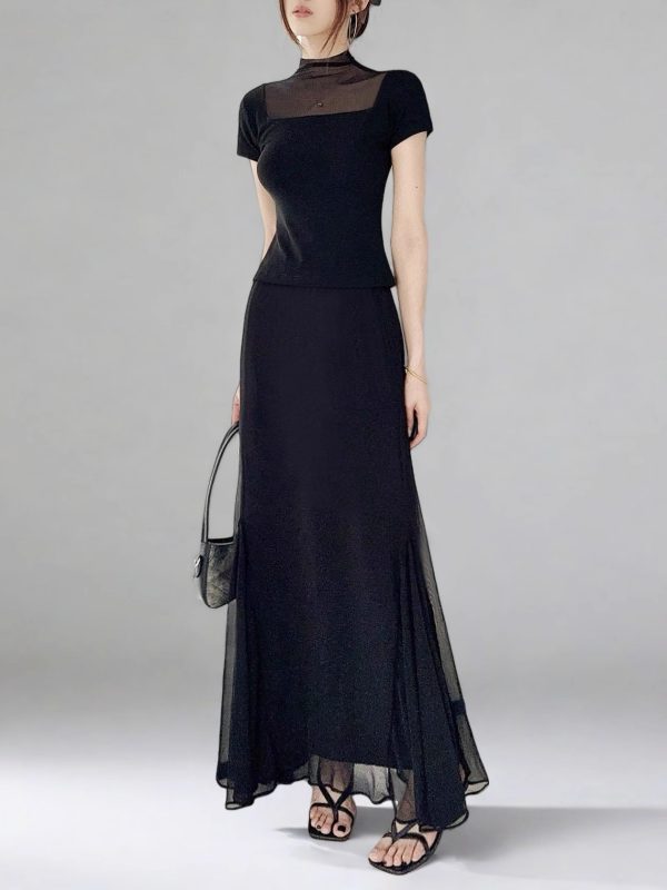 High-Waisted Black Fishtail A-Line Skirt for Women - Slimming, Versatile Design for Spring/Summer 2025, High Elasticity Fashion Essential