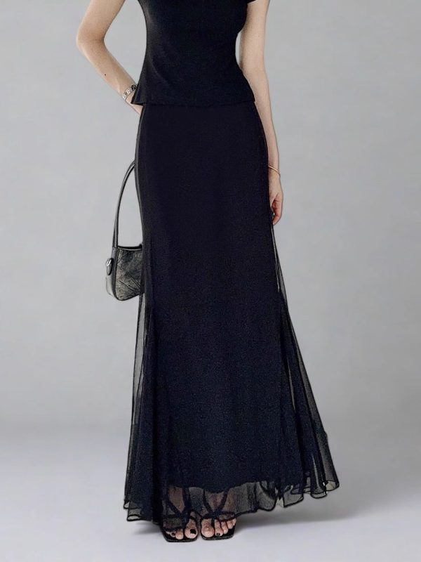High-Waisted Black Fishtail A-Line Skirt for Women - Slimming, Versatile Design for Spring/Summer 2025, High Elasticity Fashion Essential