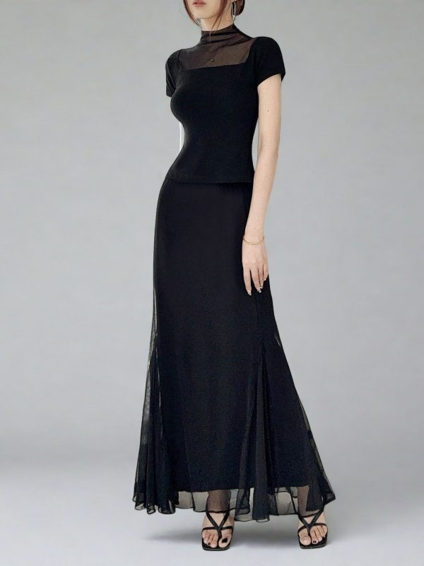 High-Waisted Black Fishtail A-Line Skirt for Women - Slimming, Versatile Design for Spring/Summer 2025, High Elasticity Fashion Essential