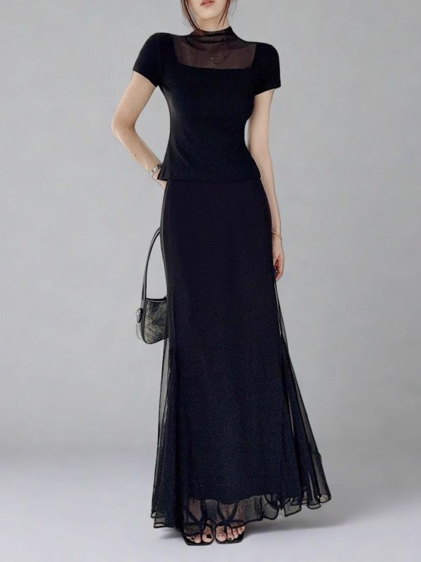 High-Waisted Black Fishtail A-Line Skirt for Women - Slimming, Versatile Design for Spring/Summer 2025, High Elasticity Fashion Essential