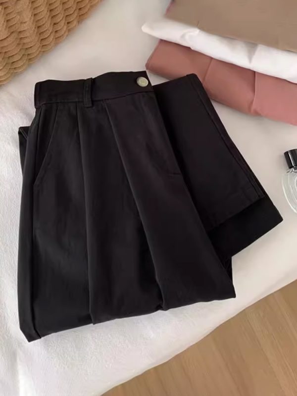 High-Waisted Black Plus Size Balloon Pants for Women - Casual Wide-Leg Nine-Point Trousers for Summer Style