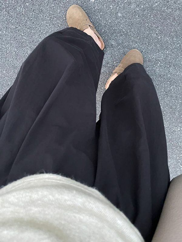 High-Waisted Black Plus Size Balloon Pants for Women - Casual Wide-Leg Nine-Point Trousers for Summer Style