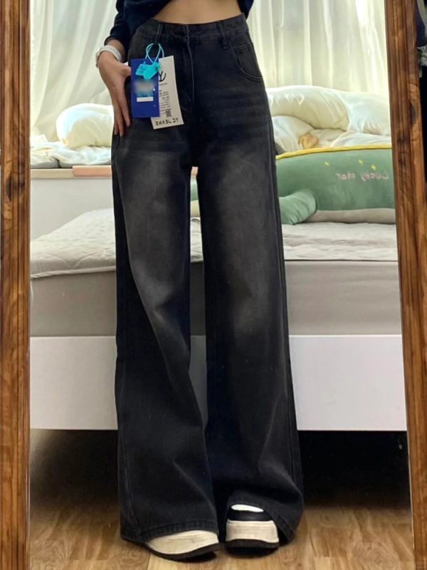 High-Waisted Black Wide-Leg Jeans for Women, 2025 New Style, Slimming Fit for Petite Pear-Shaped Figures, Straight-Leg Design