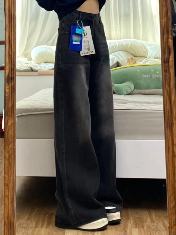 High-Waisted Black Wide-Leg Jeans for Women, 2025 New Style, Slimming Fit for Petite Pear-Shaped Figures, Straight-Leg Design