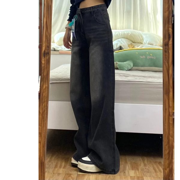 High-Waisted Black Wide-Leg Jeans for Women, 2025 New Style, Slimming Fit for Petite Pear-Shaped Figures, Straight-Leg Design