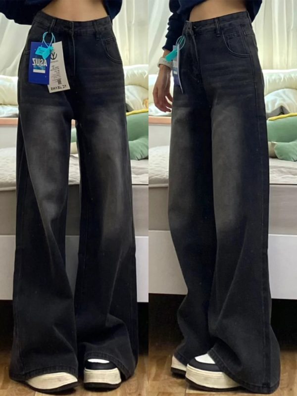 High-Waisted Black Wide-Leg Jeans for Women, 2025 New Style, Slimming Fit for Petite Pear-Shaped Figures, Straight-Leg Design