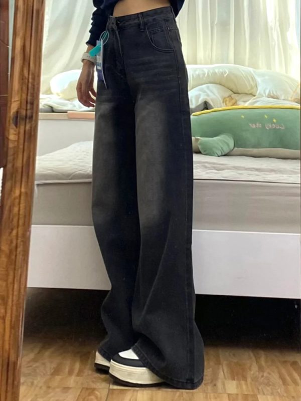 High-Waisted Black Wide-Leg Jeans for Women, 2025 New Style, Slimming Fit for Petite Pear-Shaped Figures, Straight-Leg Design