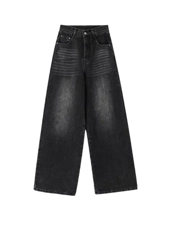 High-Waisted Black Wide-Leg Jeans for Women, 2025 New Style, Slimming Fit for Petite Pear-Shaped Figures, Straight-Leg Design