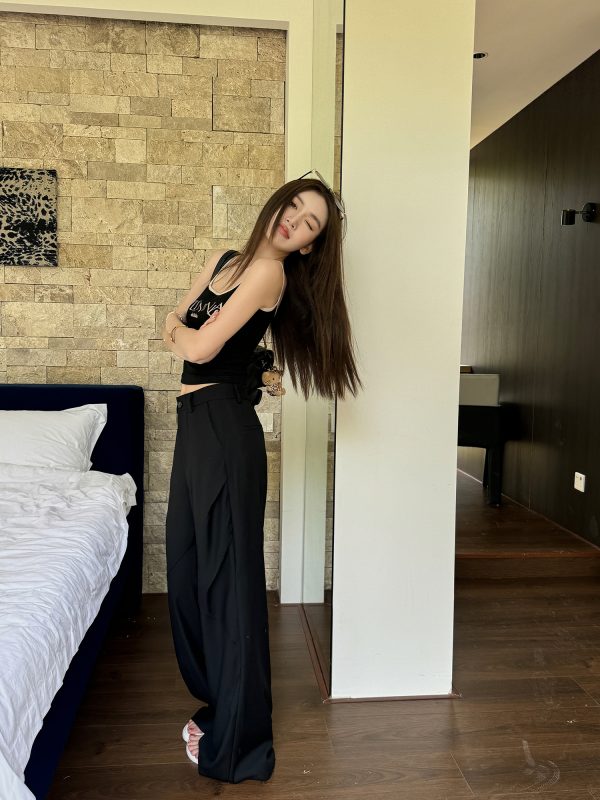 High-Waisted Black Wide-Leg Trousers - Lightweight Versatile Casual Pants for Spring & Summer Fashion