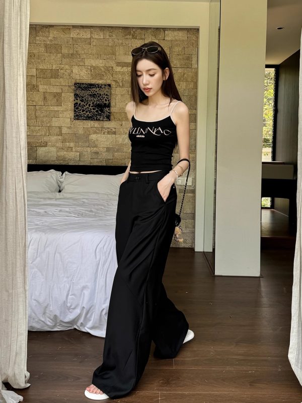 High-Waisted Black Wide-Leg Trousers - Lightweight Versatile Casual Pants for Spring & Summer Fashion