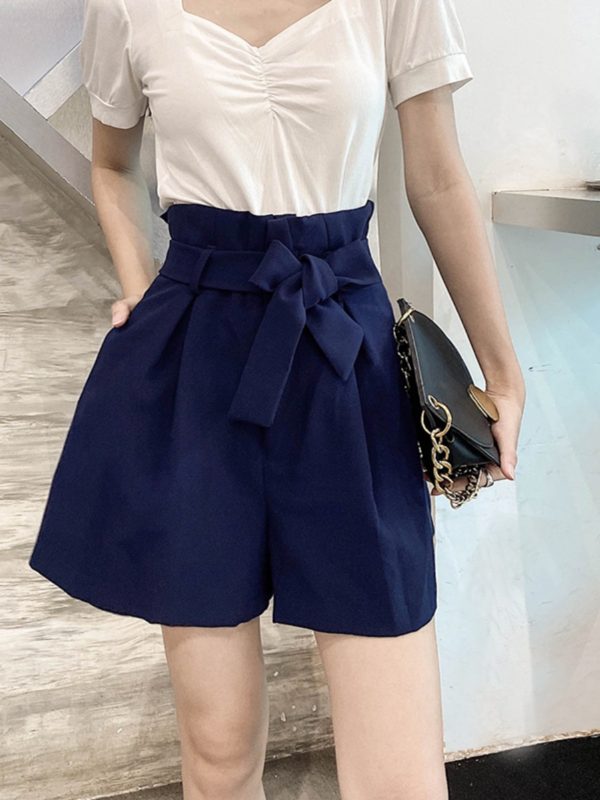 High-Waisted Floral Bud Skirt Pants with Drawstring Waist, Pockets, Ruffled Hem, A-Line Wide-Leg Shorts for Spring/Summer Fashion