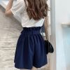 High-Waisted Floral Bud Skirt Pants with Drawstring Waist, Pockets, Ruffled Hem, A-Line Wide-Leg Shorts for Spring/Summer Fashion